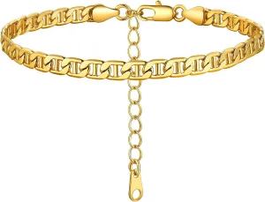 FOCALOOK 14K Gold Plated Anklets for Women Waterproof Plus Size Ankle Bracelet 8.5-10.5 Inch Adjustable Mariner/Figaro/Flat Snake/Cuban Link Chain Anklet Jewelry for Summer Beach Holiday