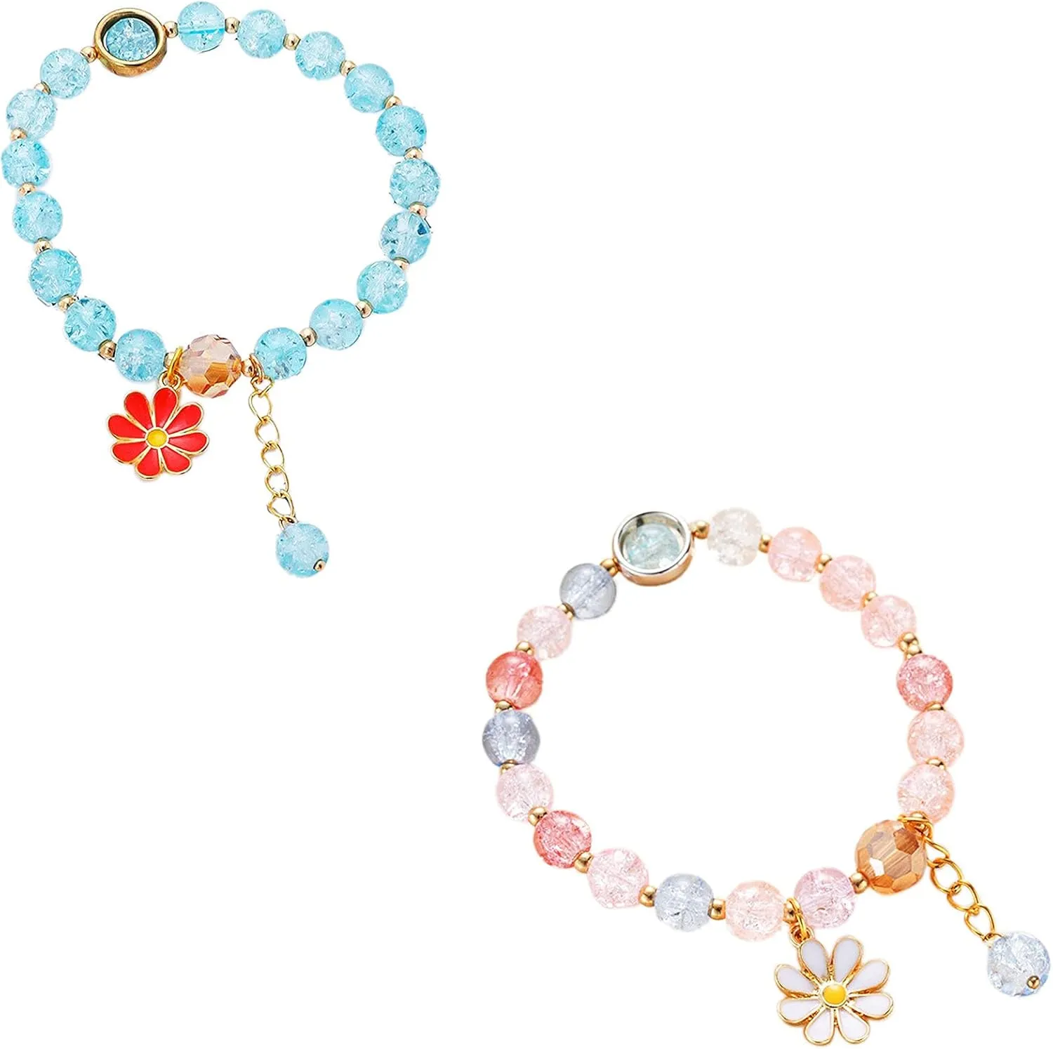 Fuqimanman2020 5 Pcs Colorful Flower Charm Bracelets Set Handmade Crystal Beaded Daisy Bracelets for Women Jewelry