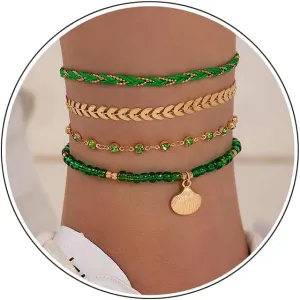 FUTIMELY Layered Beaded Anklet Bracelets Set for Women,Boho Handmade Adjustable Waterproof String Shell Ankle Bracelet Beach Foot Jewelry
