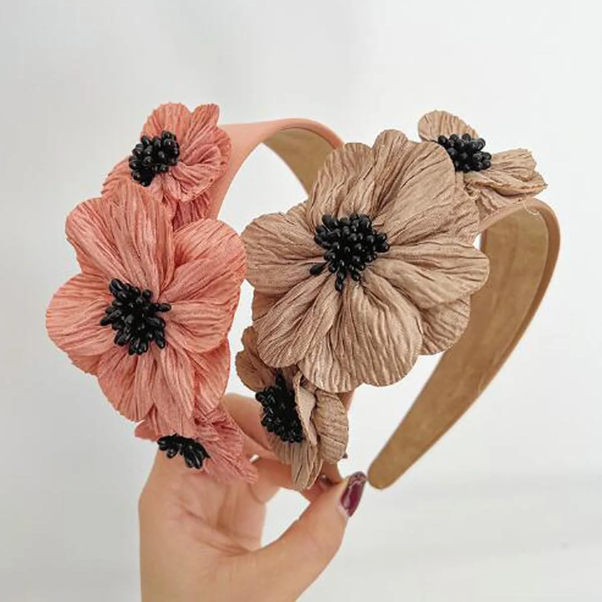 FZBNSRKO Flower Fashion Headband,4 Pcs Wide Fabric Headbands With Two Flowers,Non Slip Top Knotted Wide Headbands Wide Head Bands Hair Accessories for Women/Girls(black,rice white,pink,yellow)
