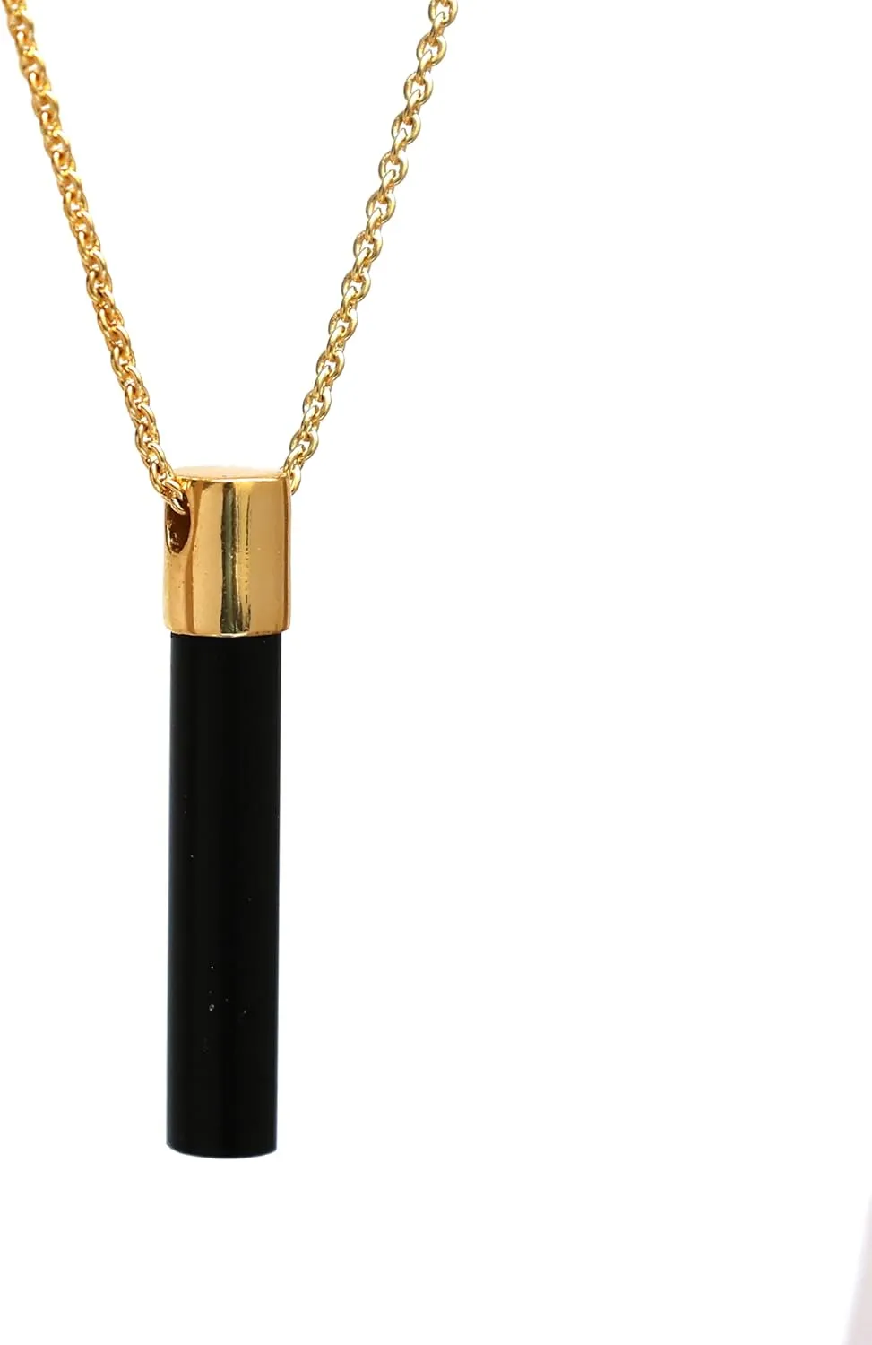 Gempires Black Obsidian Long Bar Pendant Necklace for Women Gold Plated Adjustable Chain Handmade Layered Minimal Jewelry Cylinder Stone Protection Gift