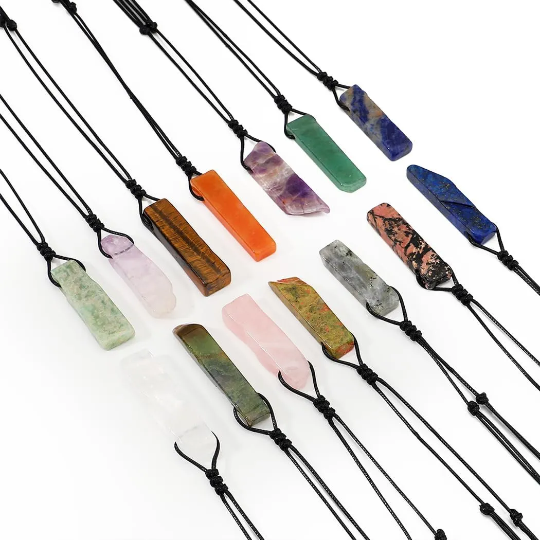 Gemstone Point Necklace Irregular Stone Pendant - Semi-Precious Chakra Gemstone Stone Amulet Lucky Charm Protection Quartz Pendant Necklace for Men Women