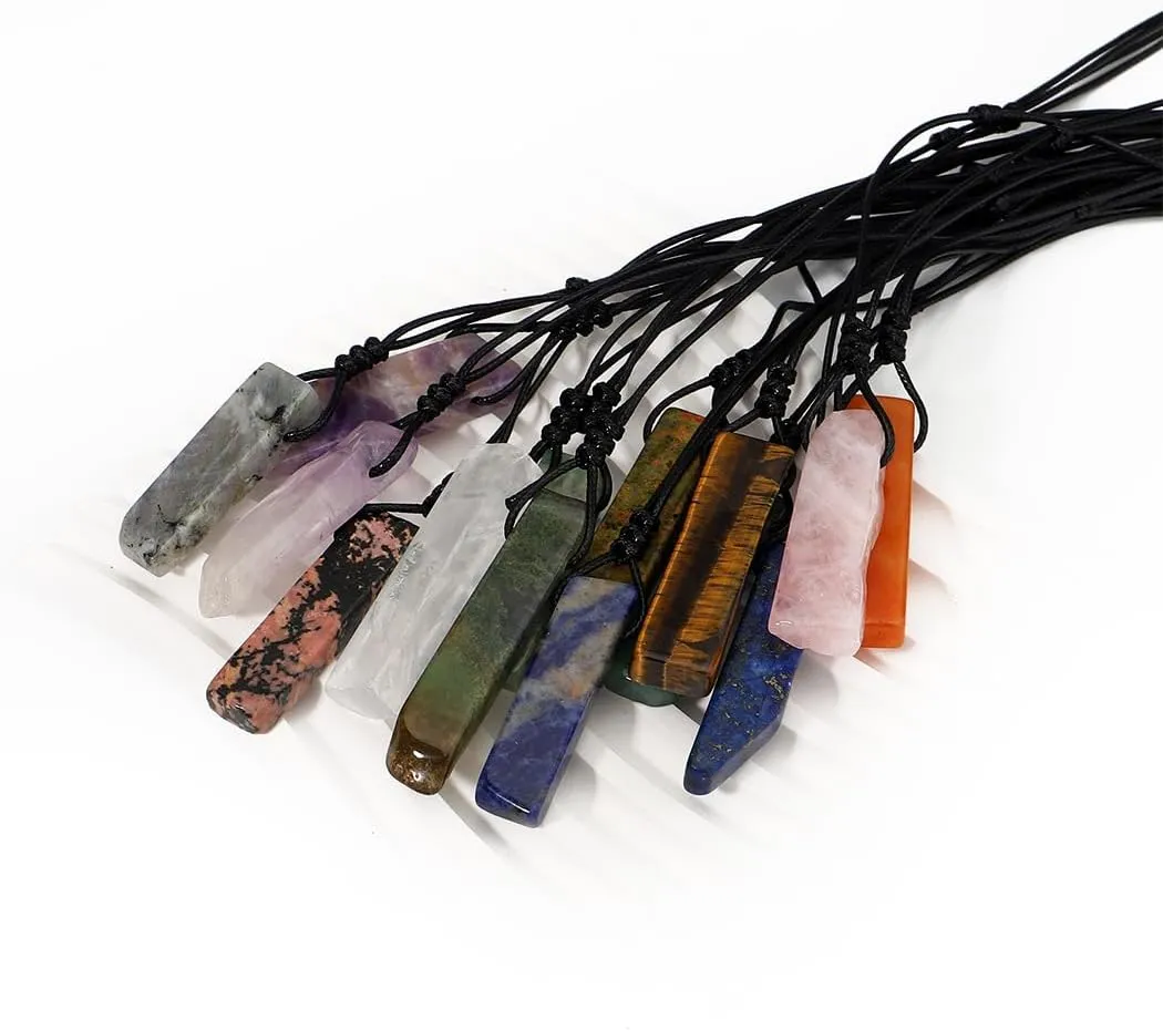 Gemstone Point Necklace Irregular Stone Pendant - Semi-Precious Chakra Gemstone Stone Amulet Lucky Charm Protection Quartz Pendant Necklace for Men Women