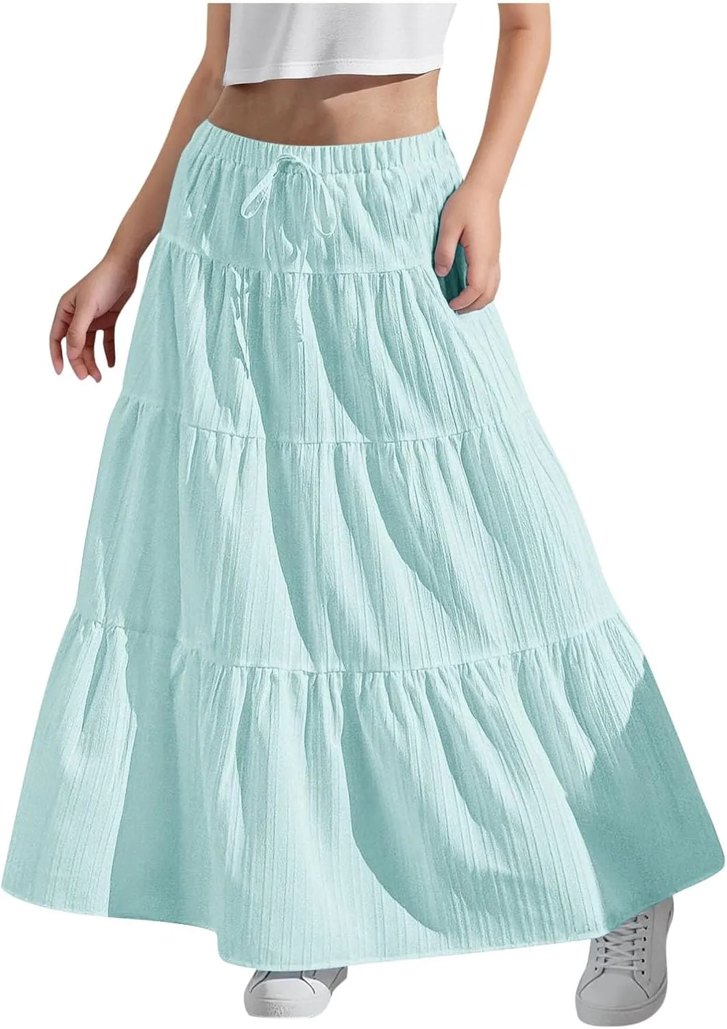 Girl's Long Skirt Summer Flowy Boho Maxi Tiered A-Line Elastic High Waist Pleated Beach Dress Ruffle Maxi Skirts Size 4-15 Y