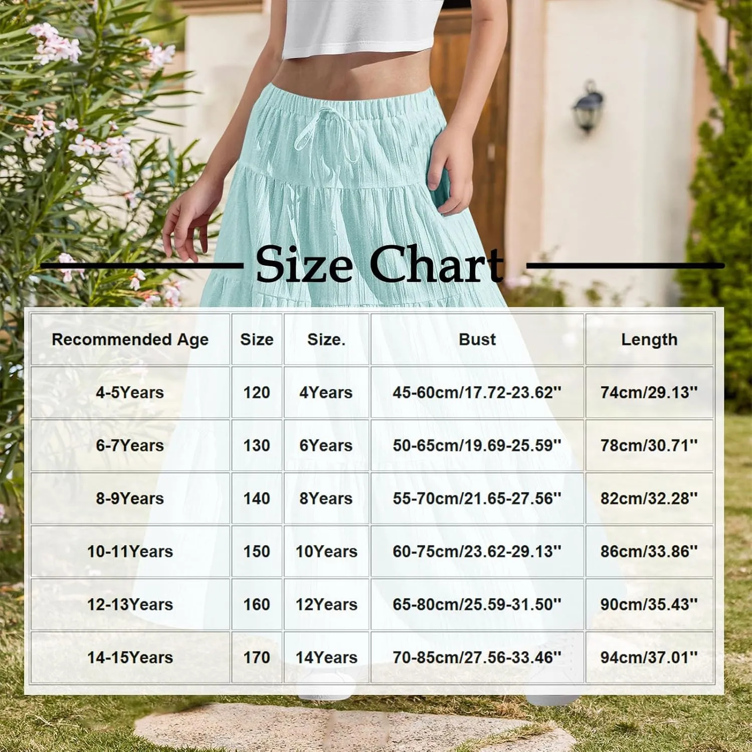 Girl's Long Skirt Summer Flowy Boho Maxi Tiered A-Line Elastic High Waist Pleated Beach Dress Ruffle Maxi Skirts Size 4-15 Y