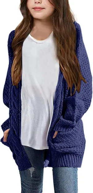 Girls Long Sleeve Cardigan Sweaters Open Front Cable Knit Chunky Cardigans Kids Oversized Cute Outerwear Coat