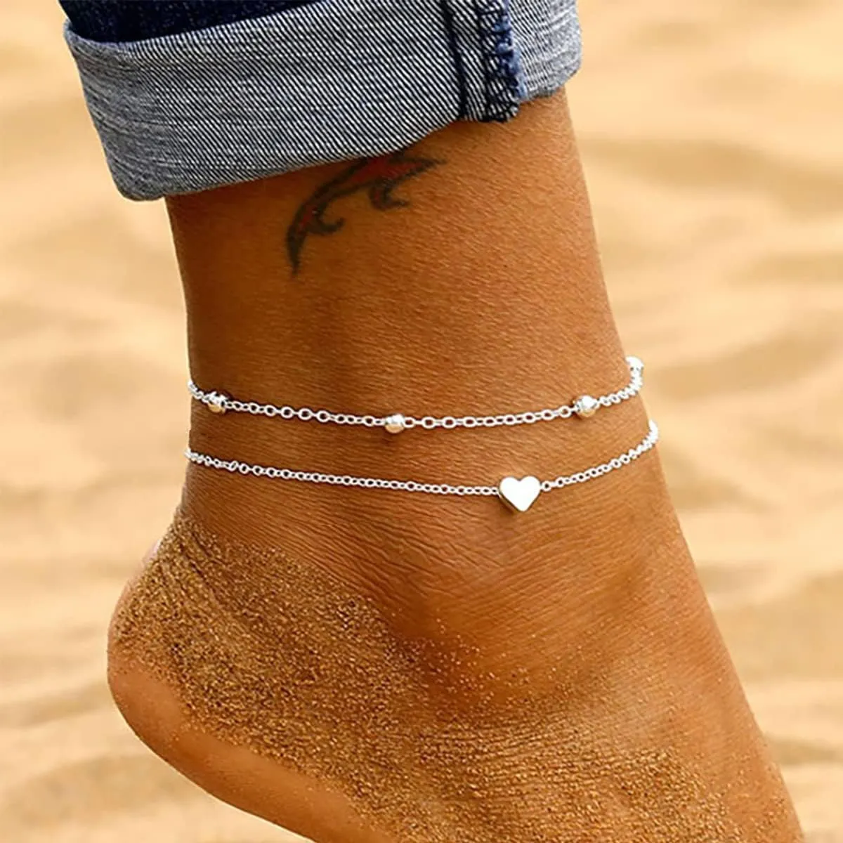 Gold Ankle Bracelets for Women Layered 18K Gold Plated Anklet for Women Waterproof 7"-11" Plus Size Beach Jewelry