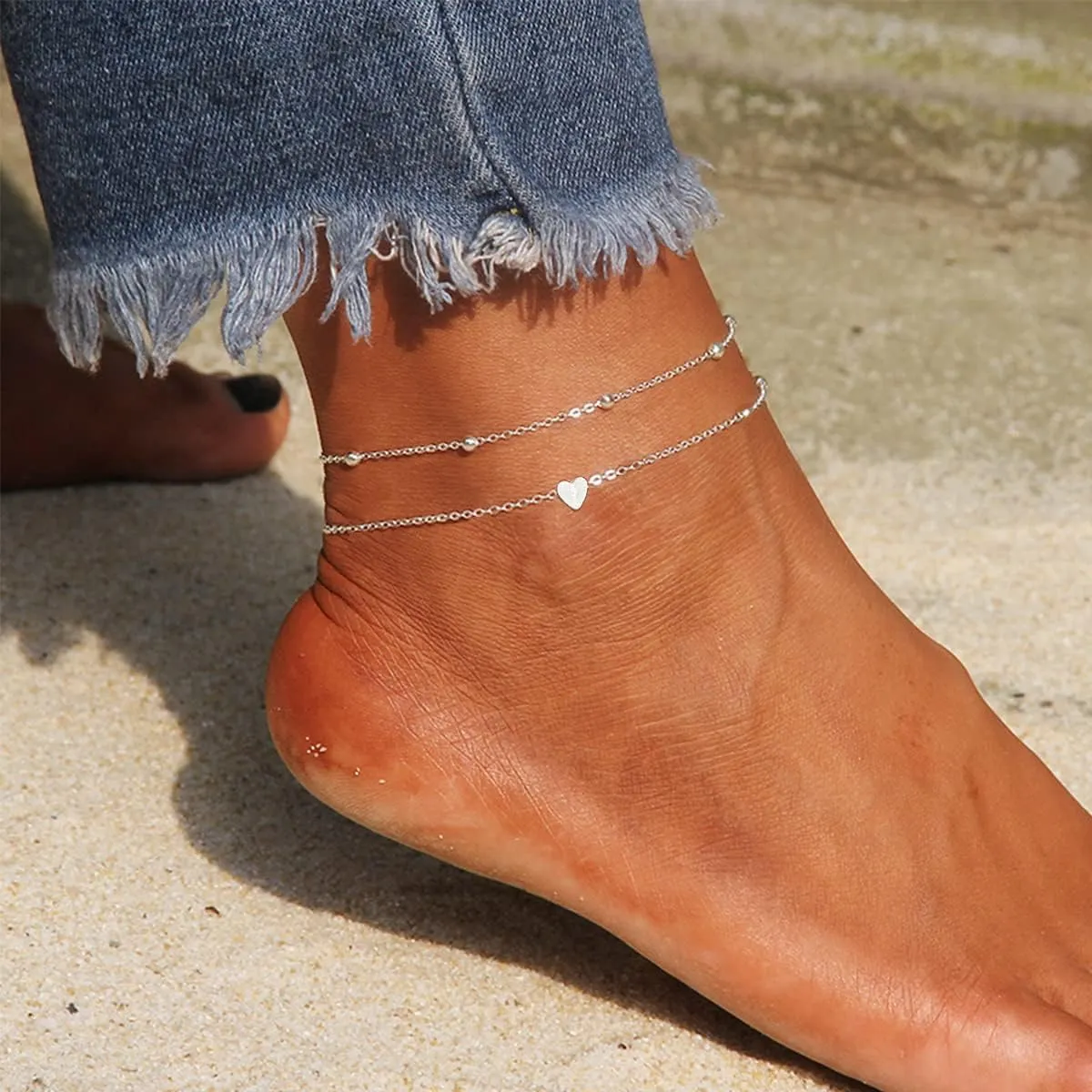 Gold Ankle Bracelets for Women Layered 18K Gold Plated Anklet for Women Waterproof 7"-11" Plus Size Beach Jewelry