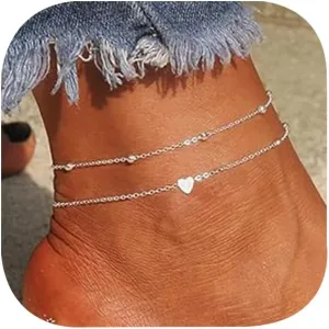Gold Ankle Bracelets for Women Layered 18K Gold Plated Anklet for Women Waterproof 7"-11" Plus Size Beach Jewelry