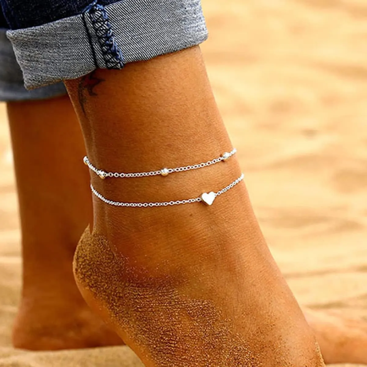Gold Ankle Bracelets for Women Layered 18K Gold Plated Anklet for Women Waterproof 7"-11" Plus Size Beach Jewelry