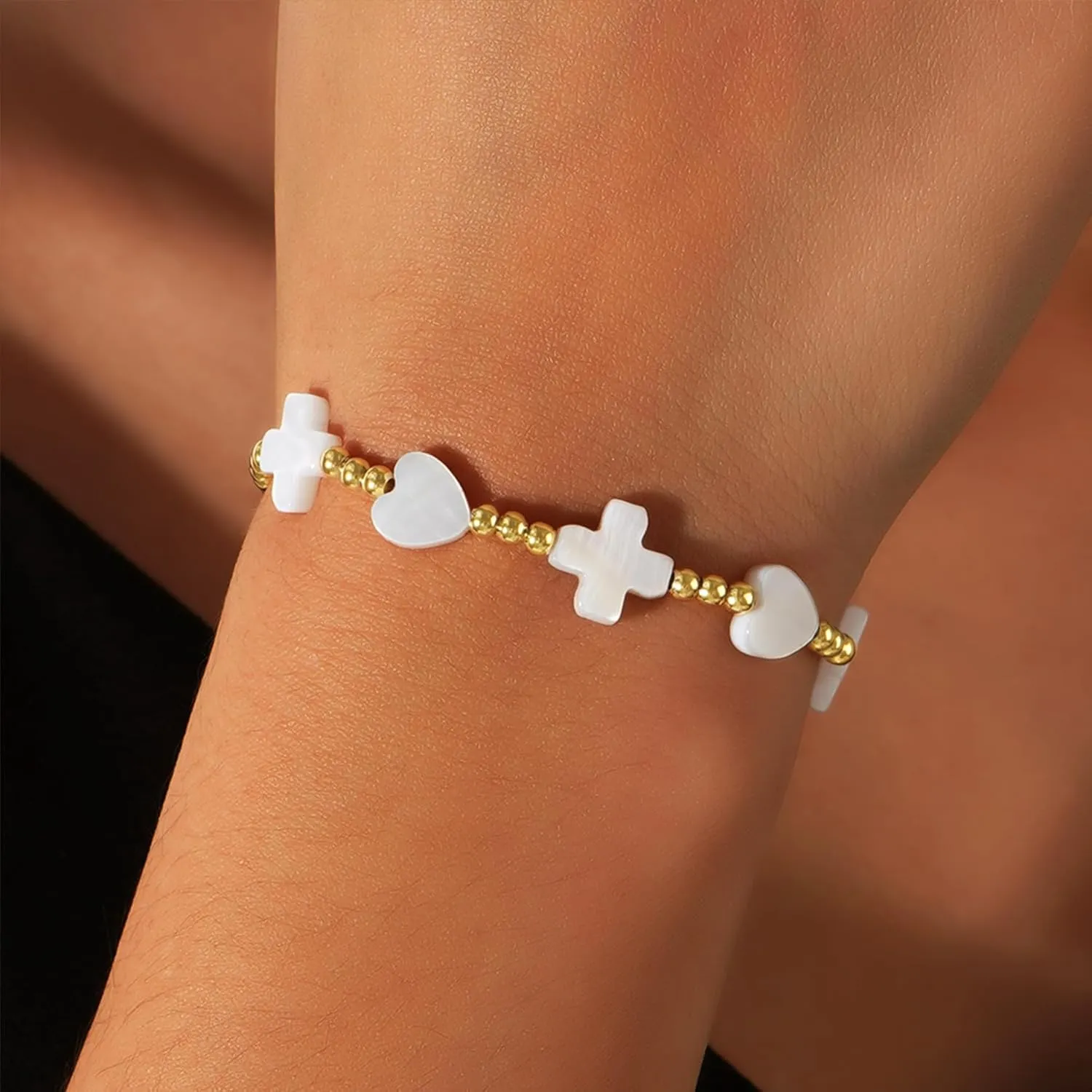 Gold Beaded Stretch Bracelets for Women, Resin Stackable Adjustable Bead Ball Bracelet Summer Prom Jewelry Gift.