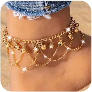 Gold Bell Anklets for Women Dainty Boho Bell Charm Ankle Bracelets Trendy Adjustable Tinkle Bell Anklets Summer Beach Chainlets Hawaiian Foot Jewelry Accessories