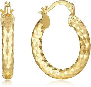 Gold Hoop Earrings: 14K Hoop Earrings for Women Wrinkle Texture, 14K Gold Earrings for Women Jewelry Timeless Elegance(25mm)