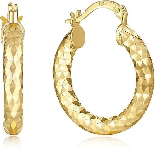 Gold Hoop Earrings: 14K Hoop Earrings for Women Wrinkle Texture, 14K Gold Earrings for Women Jewelry Timeless Elegance(25mm)