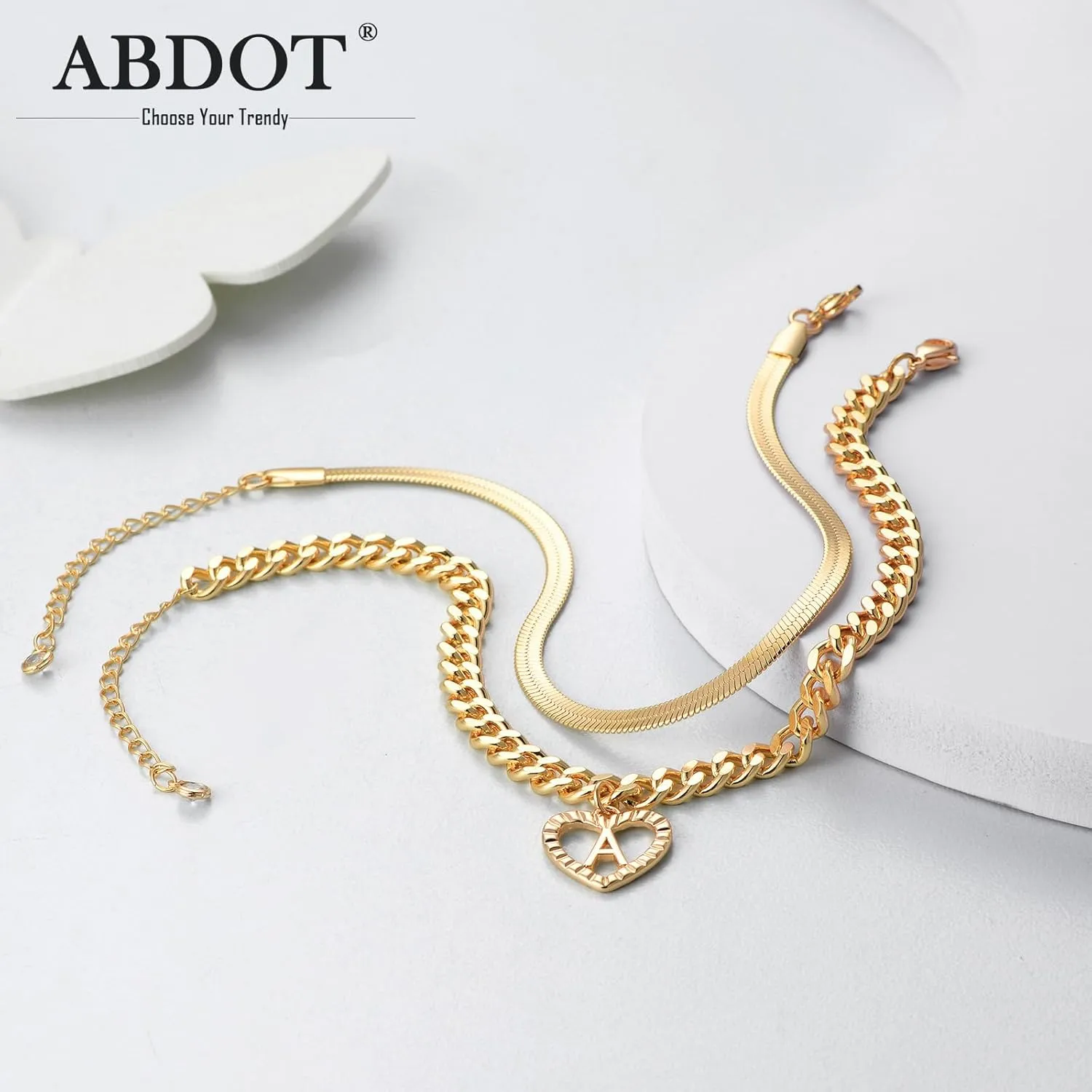 Gold Initial Ankle Bracelets for Women 14K Gold Plated Heart Anklets for Women Waterproof Stackable Snake Cuban Chains Women's Anklets