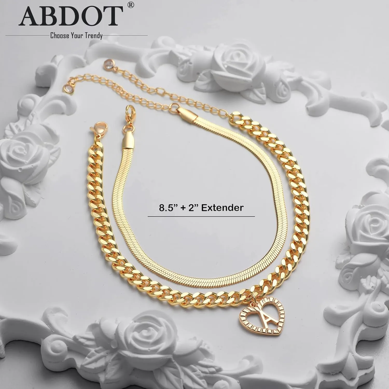 Gold Initial Ankle Bracelets for Women 14K Gold Plated Heart Anklets for Women Waterproof Stackable Snake Cuban Chains Women's Anklets