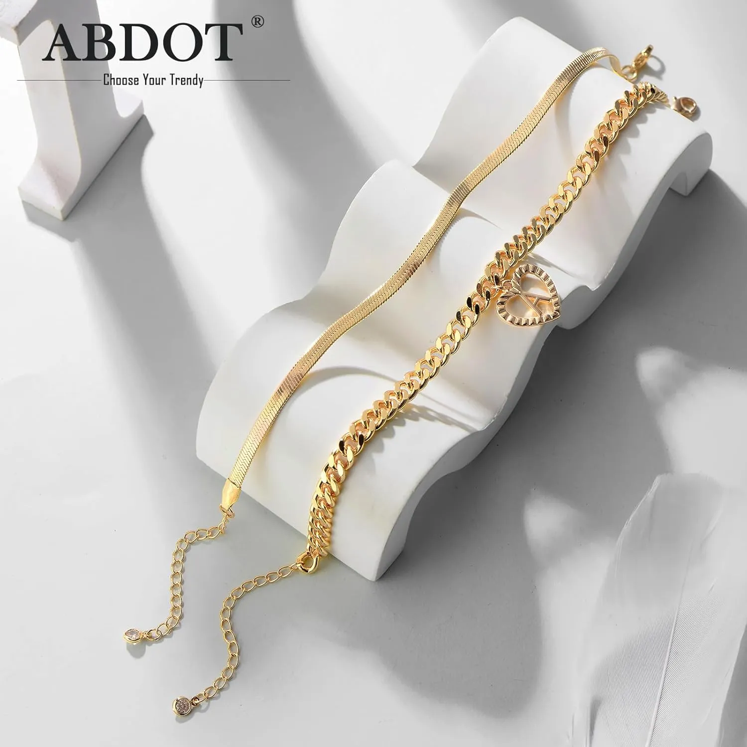 Gold Initial Ankle Bracelets for Women 14K Gold Plated Heart Anklets for Women Waterproof Stackable Snake Cuban Chains Women's Anklets