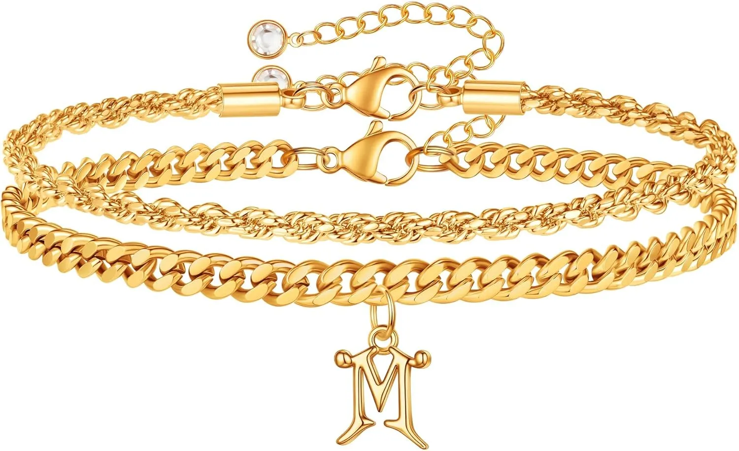 Gold Initial Ankle Bracelets for Women 14K Gold Plated Initial Charm Gold Anklets for Women Rope Figaro Cuban Chain Initial Anklet Bracelets for Women Cuban Link Chain Anklet Gold Jewelry for Women