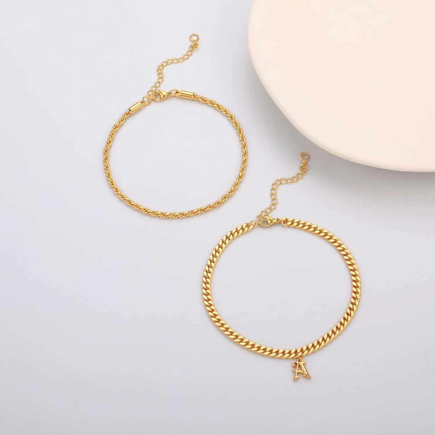 Gold Initial Ankle Bracelets for Women 14K Gold Plated Initial Charm Gold Anklets for Women Rope Figaro Cuban Chain Initial Anklet Bracelets for Women Cuban Link Chain Anklet Gold Jewelry for Women