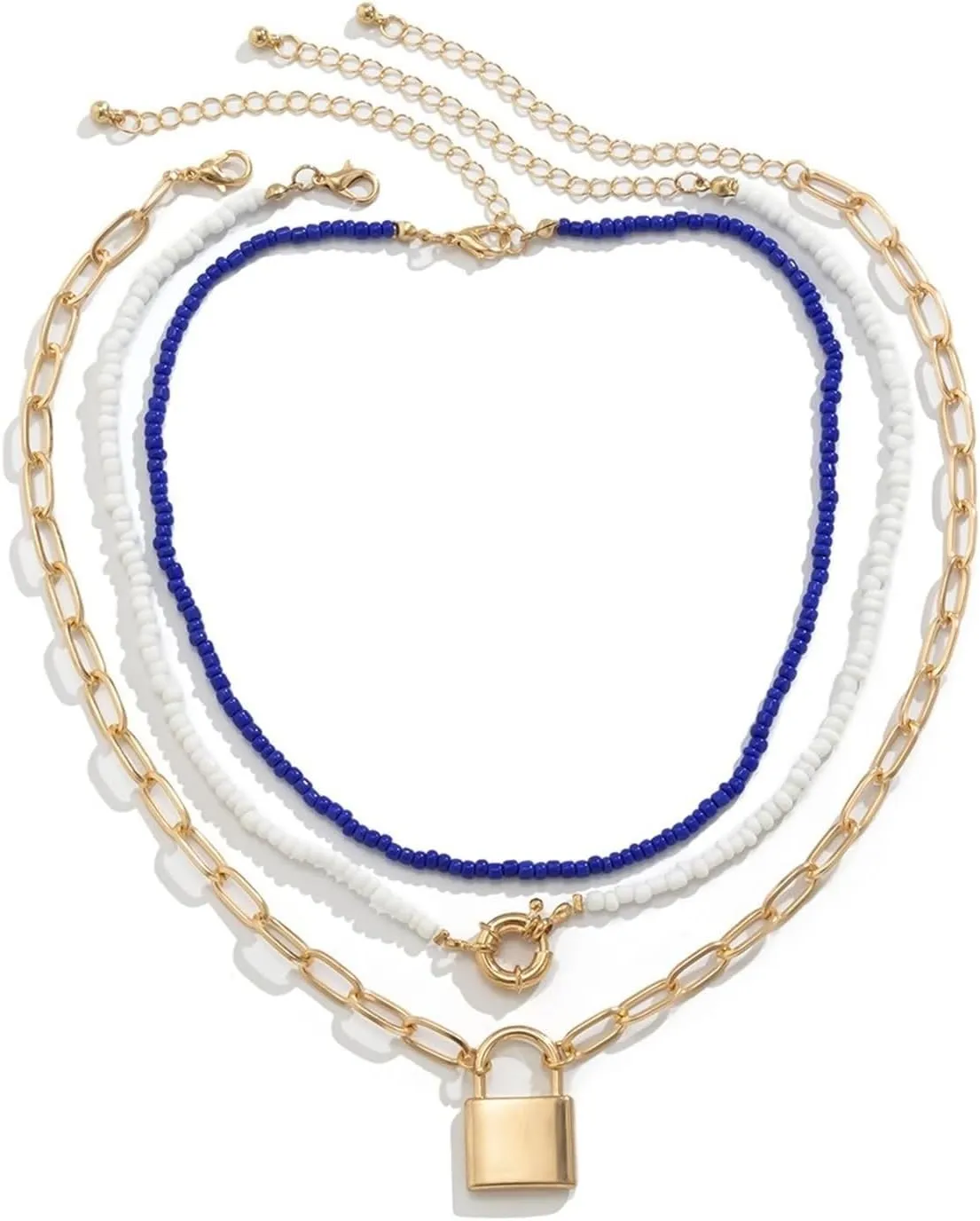 Gold Necklaces for Women,Gold Plated Necklace Pendants for Womens 3-Layer Chain with Lock Pendant Necklace Gold