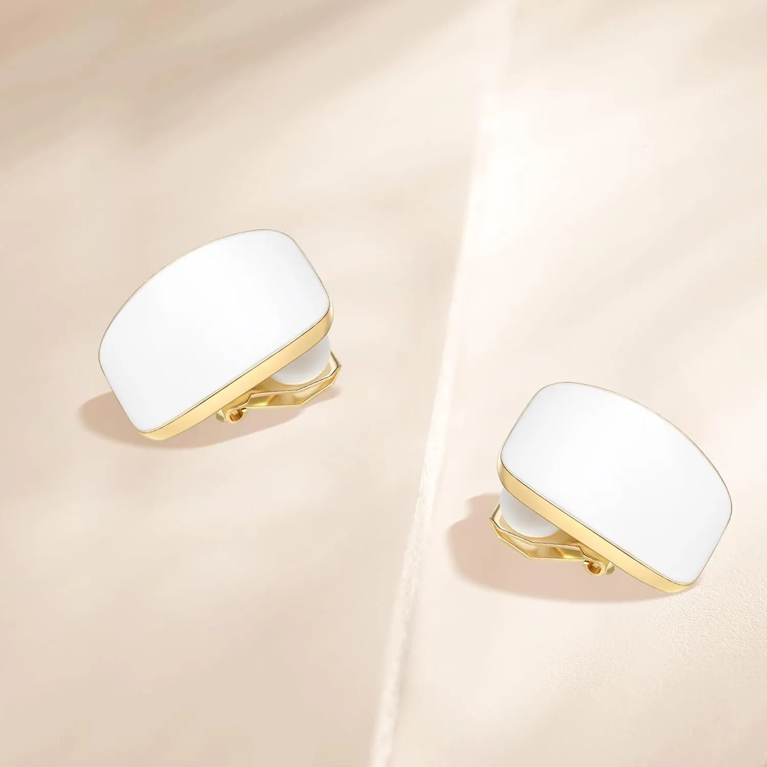 Gold Plated Cute Square Clip On Earrings, Hypoallergenic Non Pierced Clips Invisible Women's Clip On Earrings