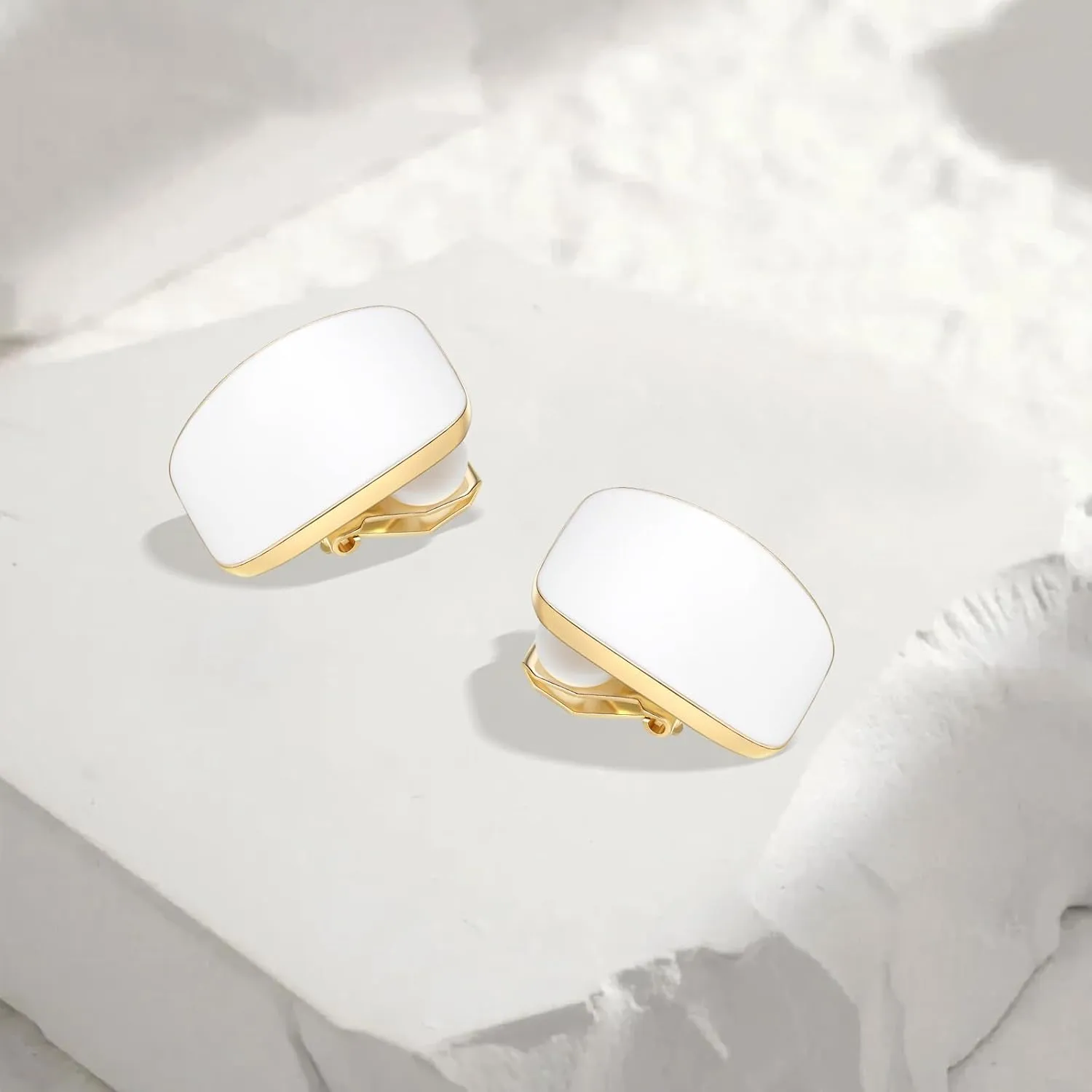 Gold Plated Cute Square Clip On Earrings, Hypoallergenic Non Pierced Clips Invisible Women's Clip On Earrings