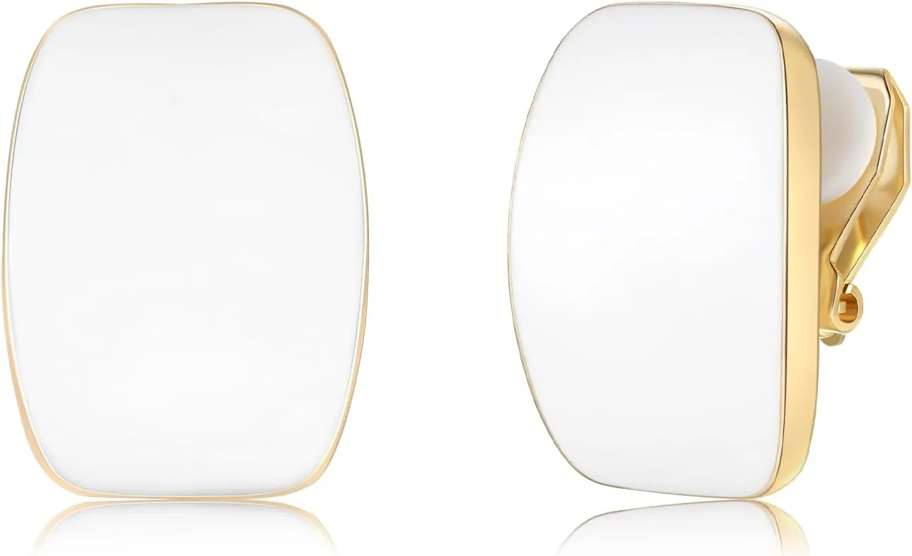 Gold Plated Cute Square Clip On Earrings, Hypoallergenic Non Pierced Clips Invisible Women's Clip On Earrings