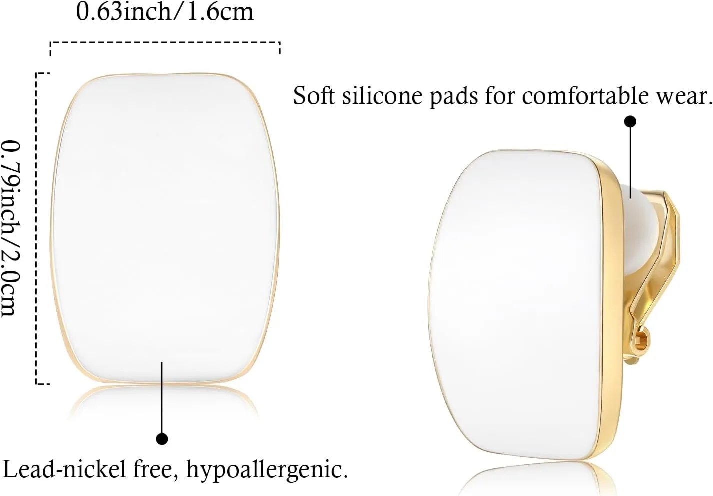 Gold Plated Cute Square Clip On Earrings, Hypoallergenic Non Pierced Clips Invisible Women's Clip On Earrings