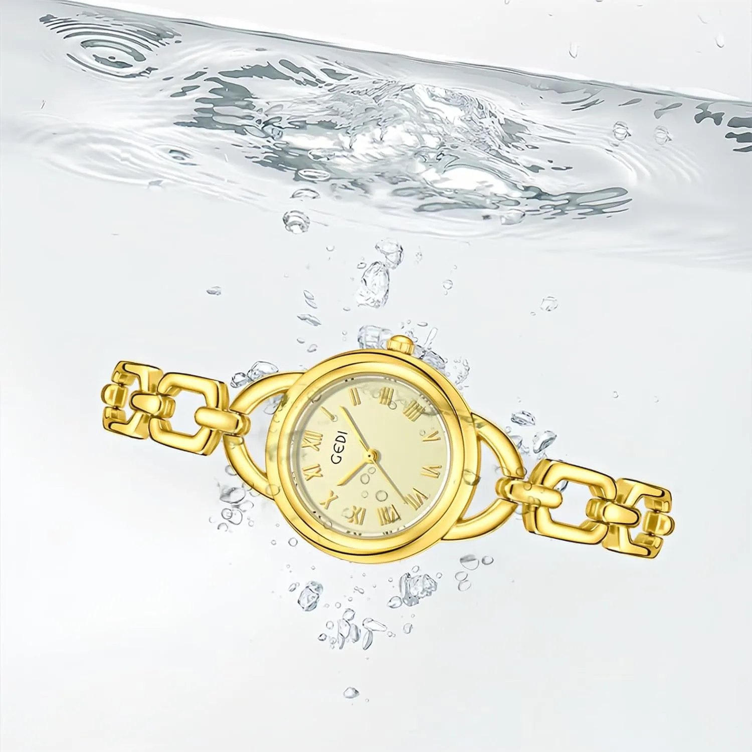 Gosasa Elegant Women's Bracelet Watch Vintage Roman Numeral Quartz Small Gold Ladies Dress Wrist Watch Alloy Chain Strap Waterproof Gift for Her