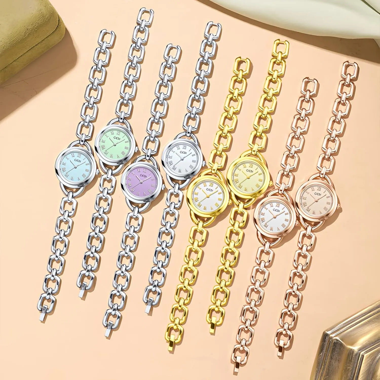 Gosasa Elegant Women's Bracelet Watch Vintage Roman Numeral Quartz Small Gold Ladies Dress Wrist Watch Alloy Chain Strap Waterproof Gift for Her