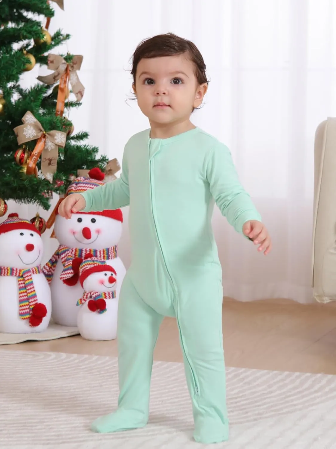 GUISBY Rayon Baby Footies Pajamas, Soft Long Sleeve with 2 way Zipper Sleepers