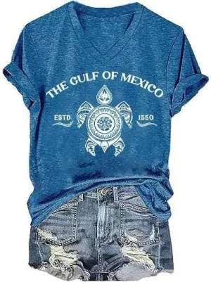 Gulf of Mexico Tshirt Oversized Est.1550 T Shirts Gulf of Mexico Blouses Tee Shirt Casual Print Vintage Short Sleeve Uni