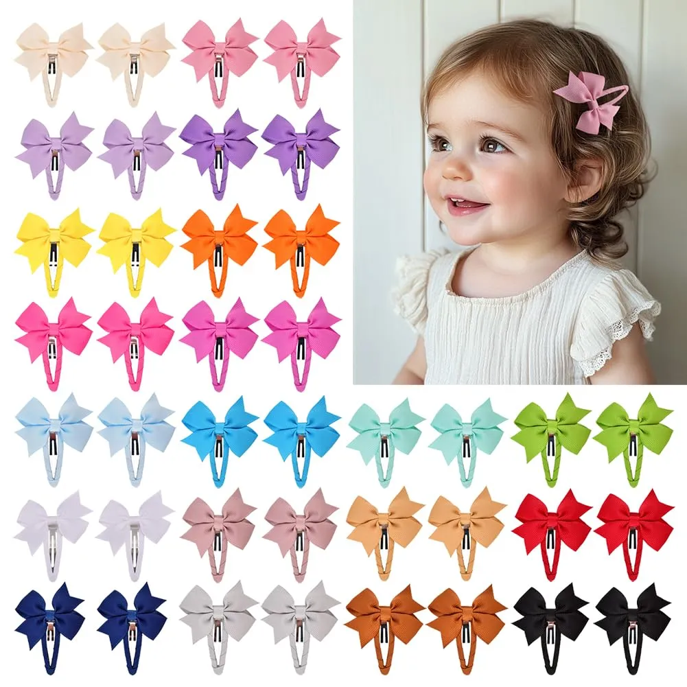 Hair Clips, 40-Pack Premium Quality Lightweight Hair Bows Snap Clips in 20 Colors, Baby Barrettes, Hair Pins, Hair Bows for Pigtails, Children Hair Accessories