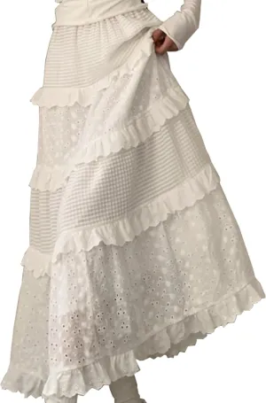 HAIRUO Women's Tiered Skirt White Eyelet Lace Skirt Fashion Elastic Waist Ruffle A-Line Long Dress