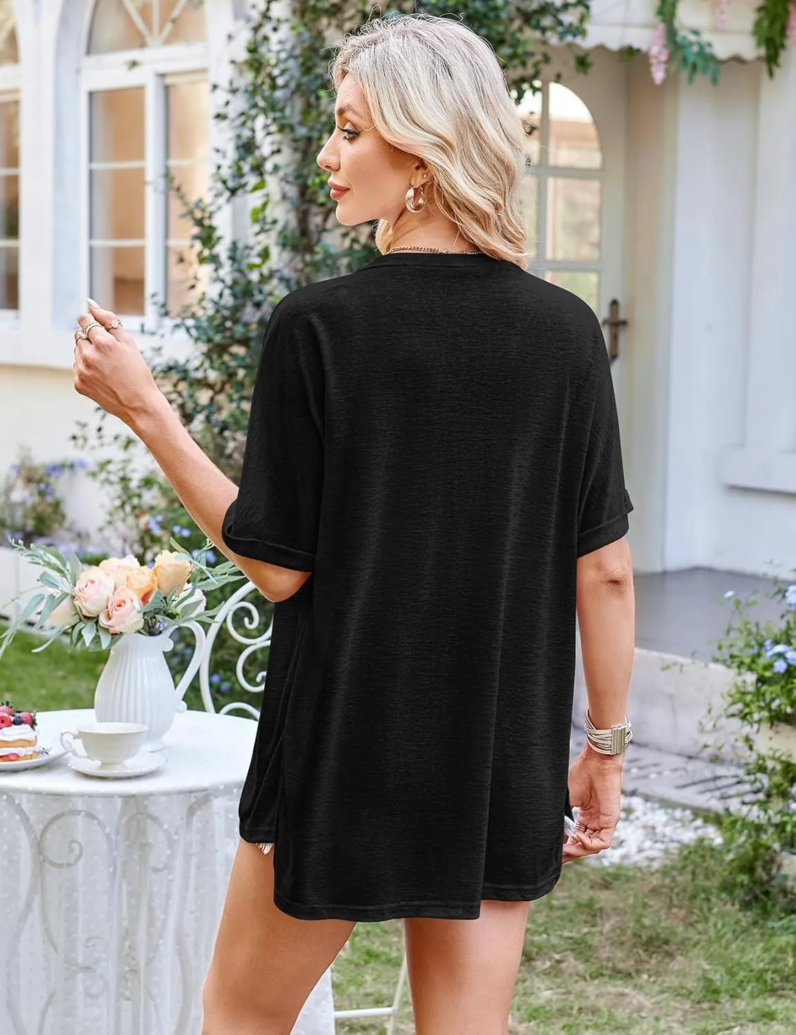 Halife Womens Summer Lightweight Cardigan Short Sleeve Open Front Casual Loose Cover Ups