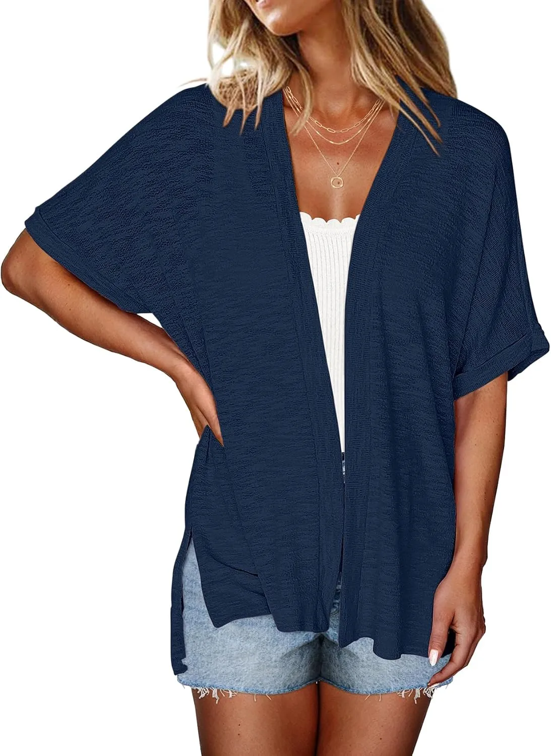 Halife Womens Summer Lightweight Cardigan Short Sleeve Open Front Casual Loose Cover Ups