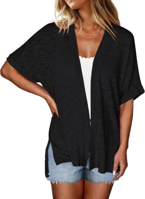 Halife Womens Summer Lightweight Cardigan Short Sleeve Open Front Casual Loose Cover Ups