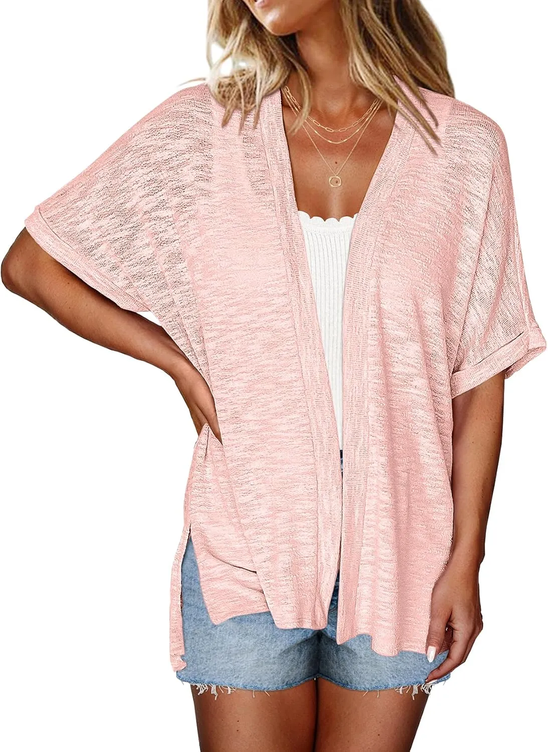 Halife Womens Summer Lightweight Cardigan Short Sleeve Open Front Casual Loose Cover Ups