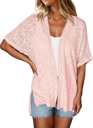 Halife Womens Summer Lightweight Cardigan Short Sleeve Open Front Casual Loose Cover Ups