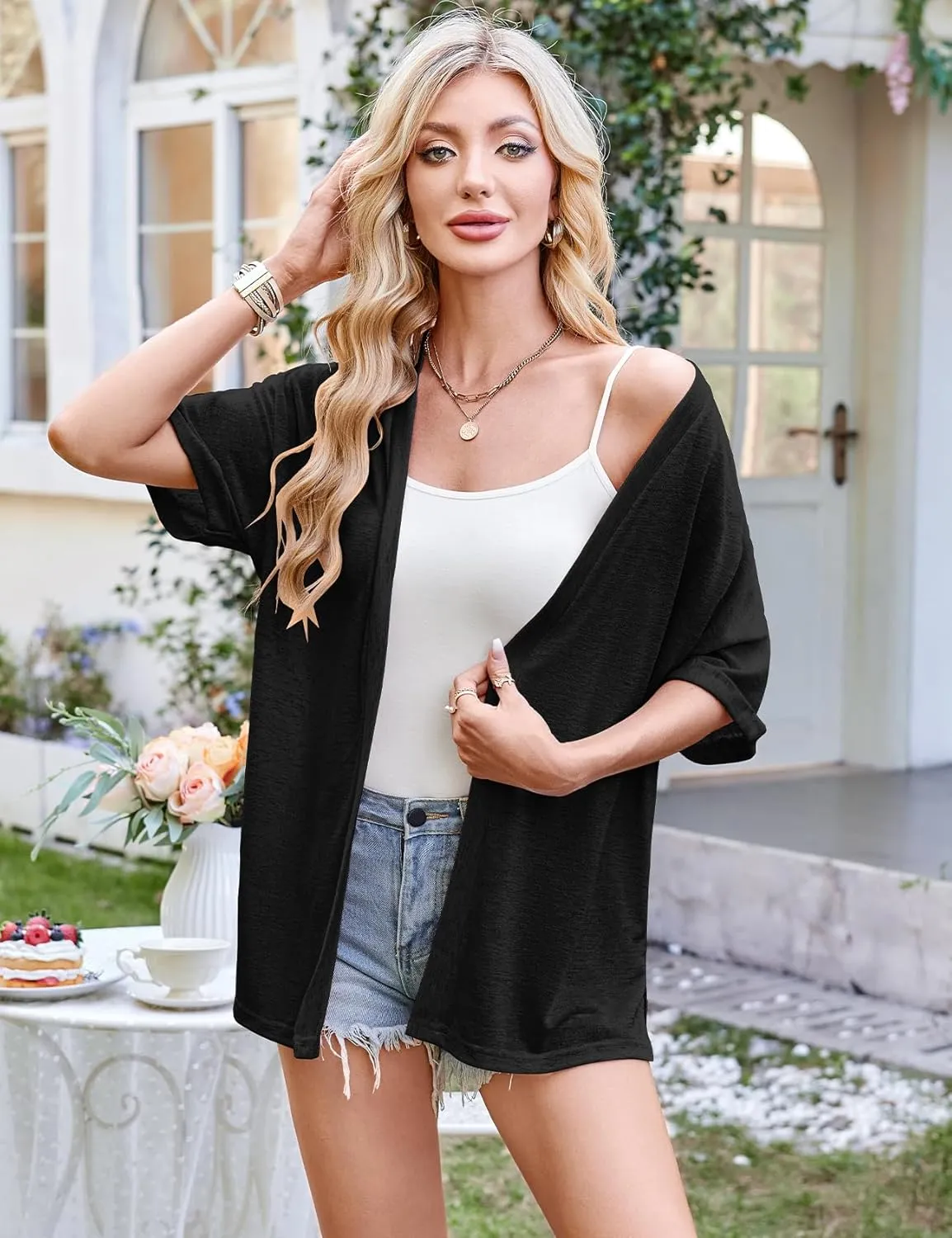 Halife Womens Summer Lightweight Cardigan Short Sleeve Open Front Casual Loose Cover Ups