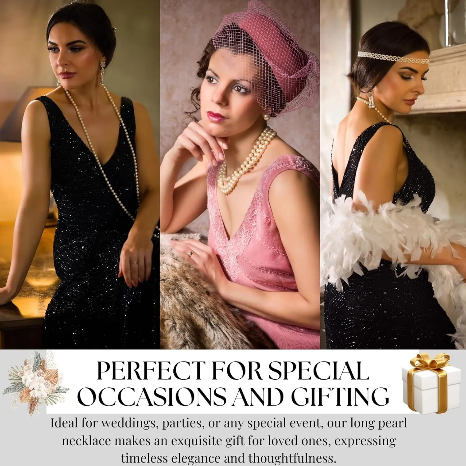Halukakah 1920s Long Pearl Necklace for Women - Exquisite Natural Cultured Pearls - Luxurious 8mm Strand with Timeless Elegance - Length 60"/71" - Perfect for Special Occasions