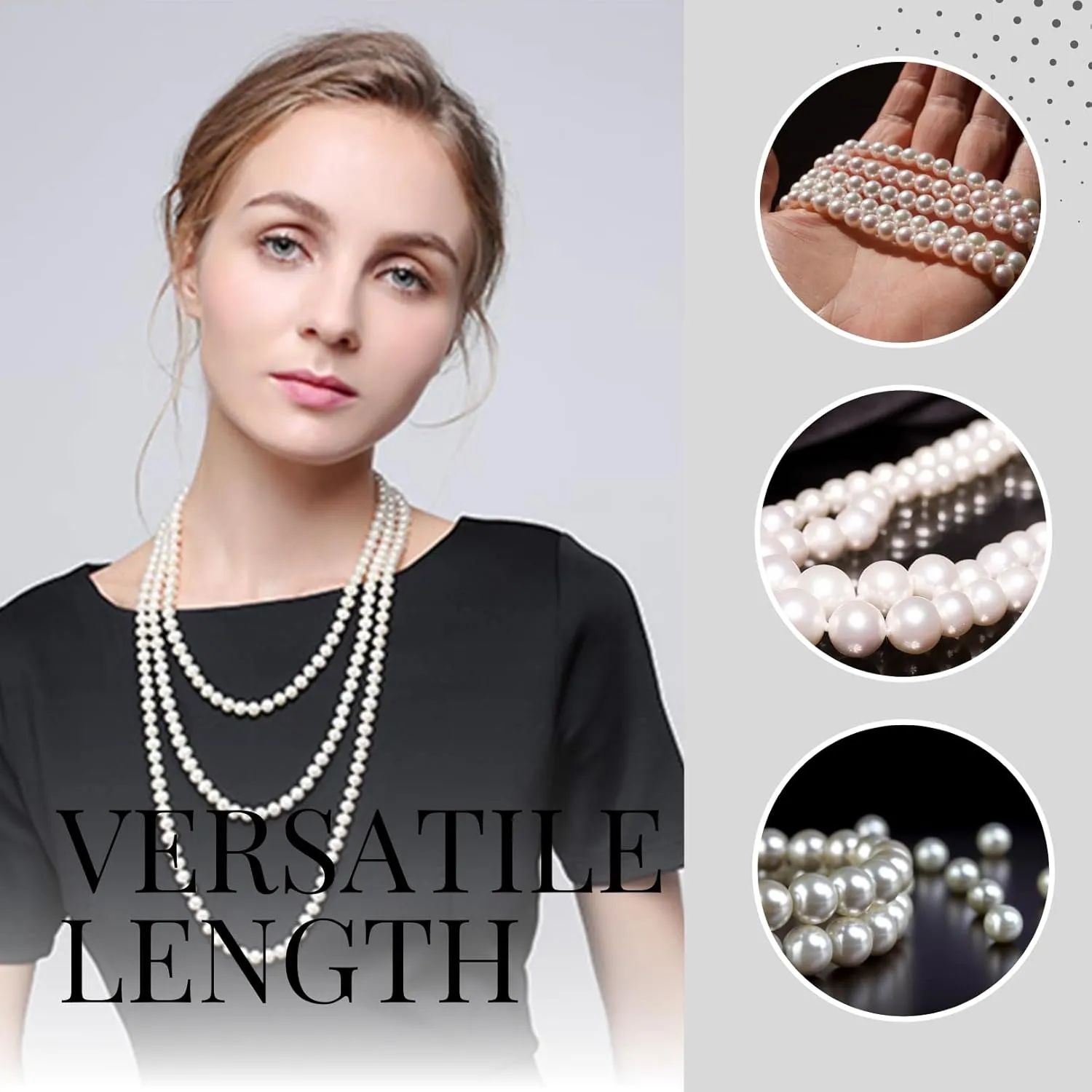 Halukakah 1920s Long Pearl Necklace for Women - Exquisite Natural Cultured Pearls - Luxurious 8mm Strand with Timeless Elegance - Length 60"/71" - Perfect for Special Occasions