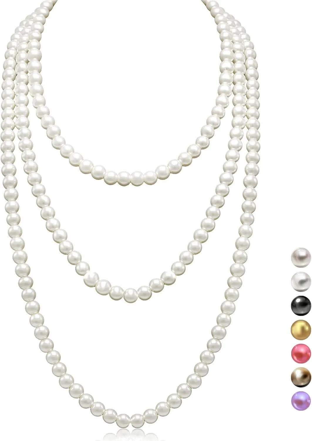 Halukakah 1920s Long Pearl Necklace for Women - Exquisite Natural Cultured Pearls - Luxurious 8mm Strand with Timeless Elegance - Length 60"/71" - Perfect for Special Occasions