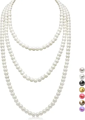 Halukakah 1920s Long Pearl Necklace for Women - Exquisite Natural Cultured Pearls - Luxurious 8mm Strand with Timeless Elegance - Length 60"/71" - Perfect for Special Occasions