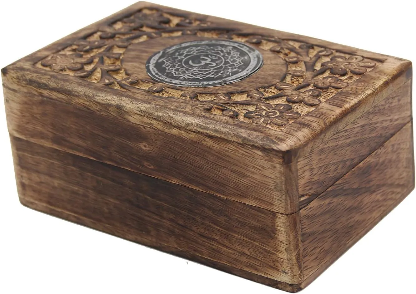 Hand Carved Chakra Jewelry Trinket Keepsake Wooden Storage Box (Crown)