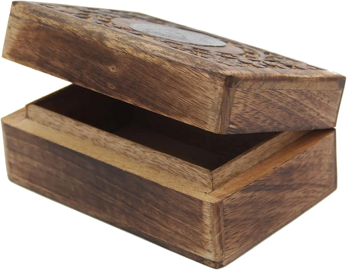 Hand Carved Chakra Jewelry Trinket Keepsake Wooden Storage Box (Crown)
