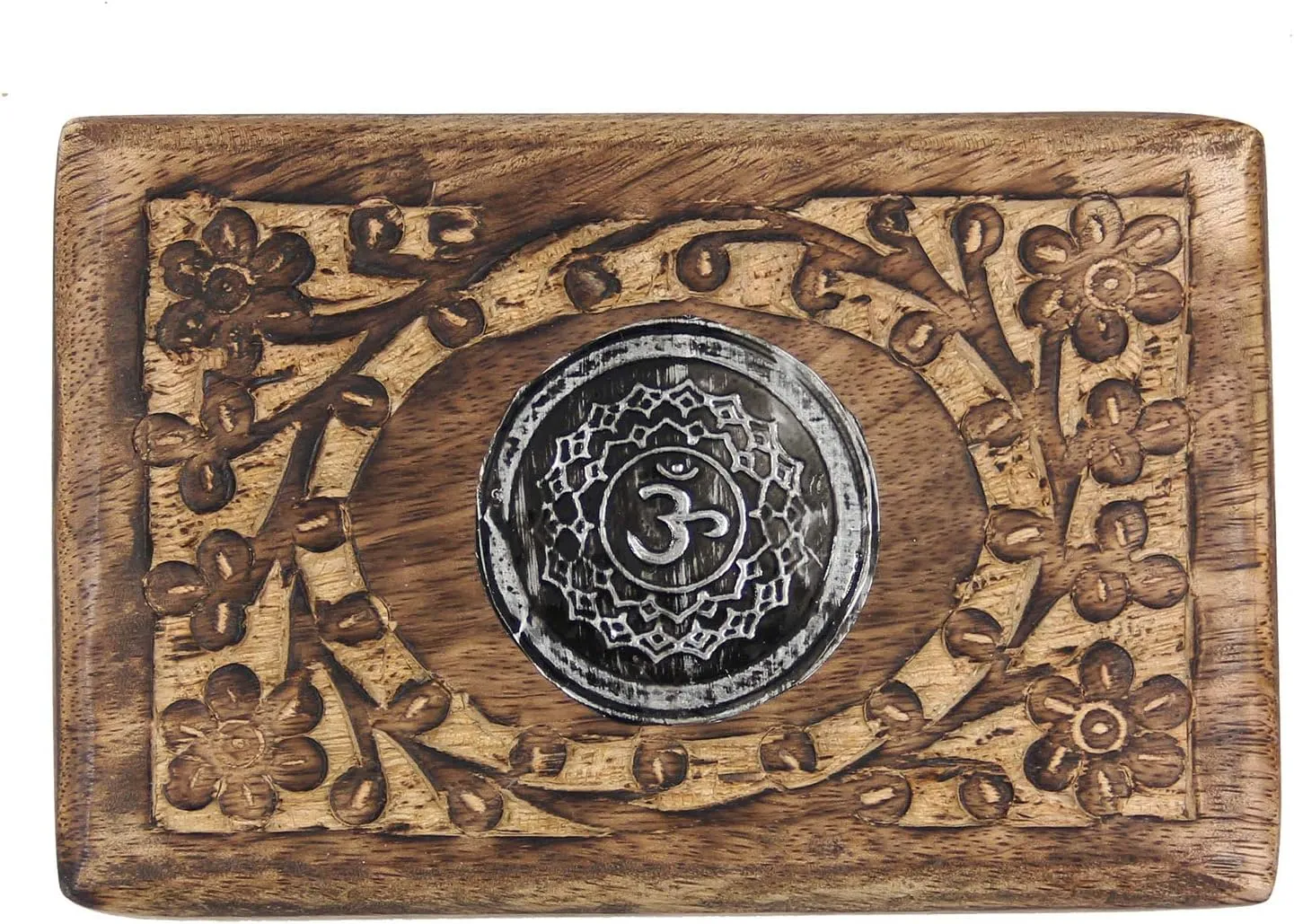 Hand Carved Chakra Jewelry Trinket Keepsake Wooden Storage Box (Crown)