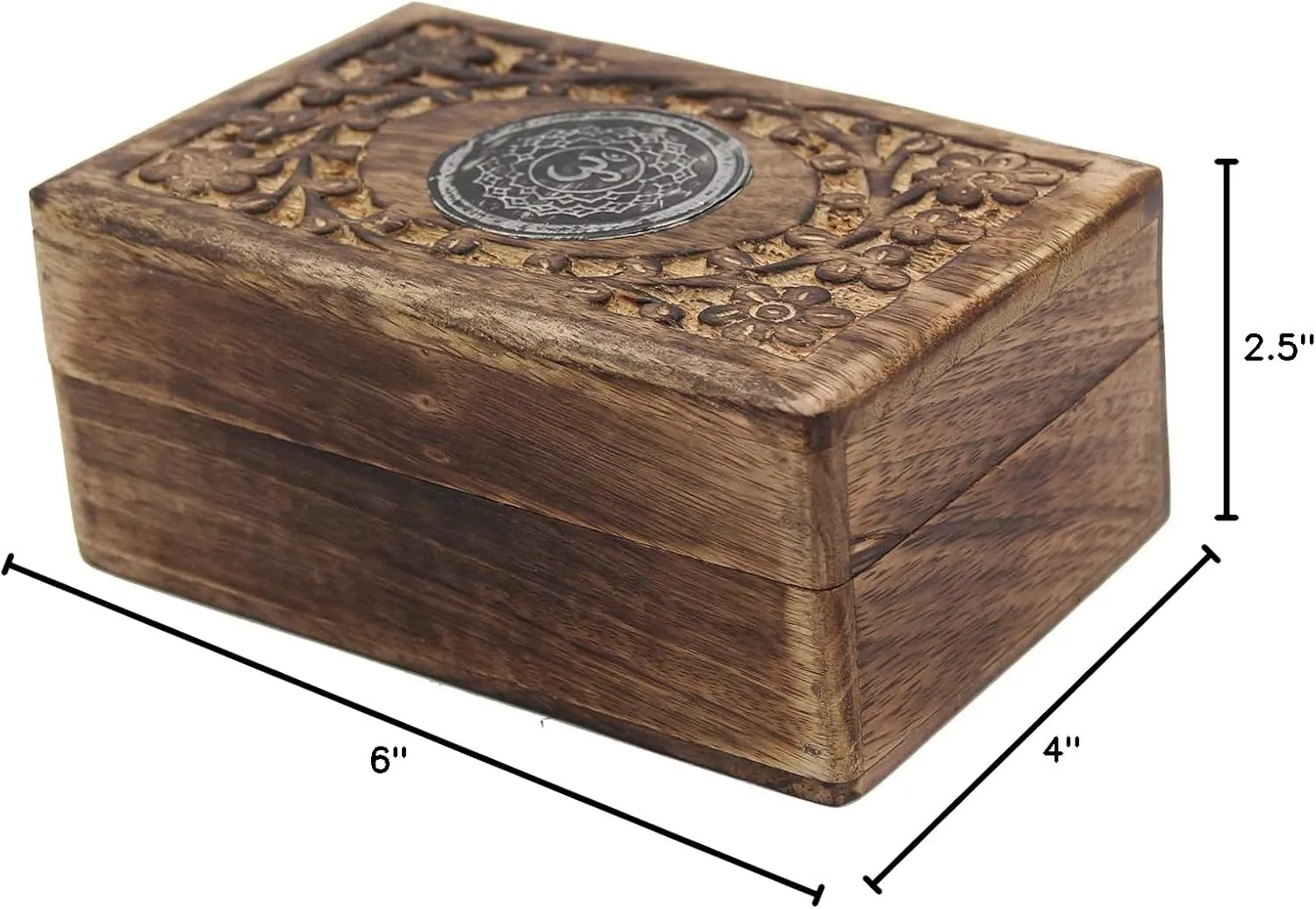 Hand Carved Chakra Jewelry Trinket Keepsake Wooden Storage Box (Crown)