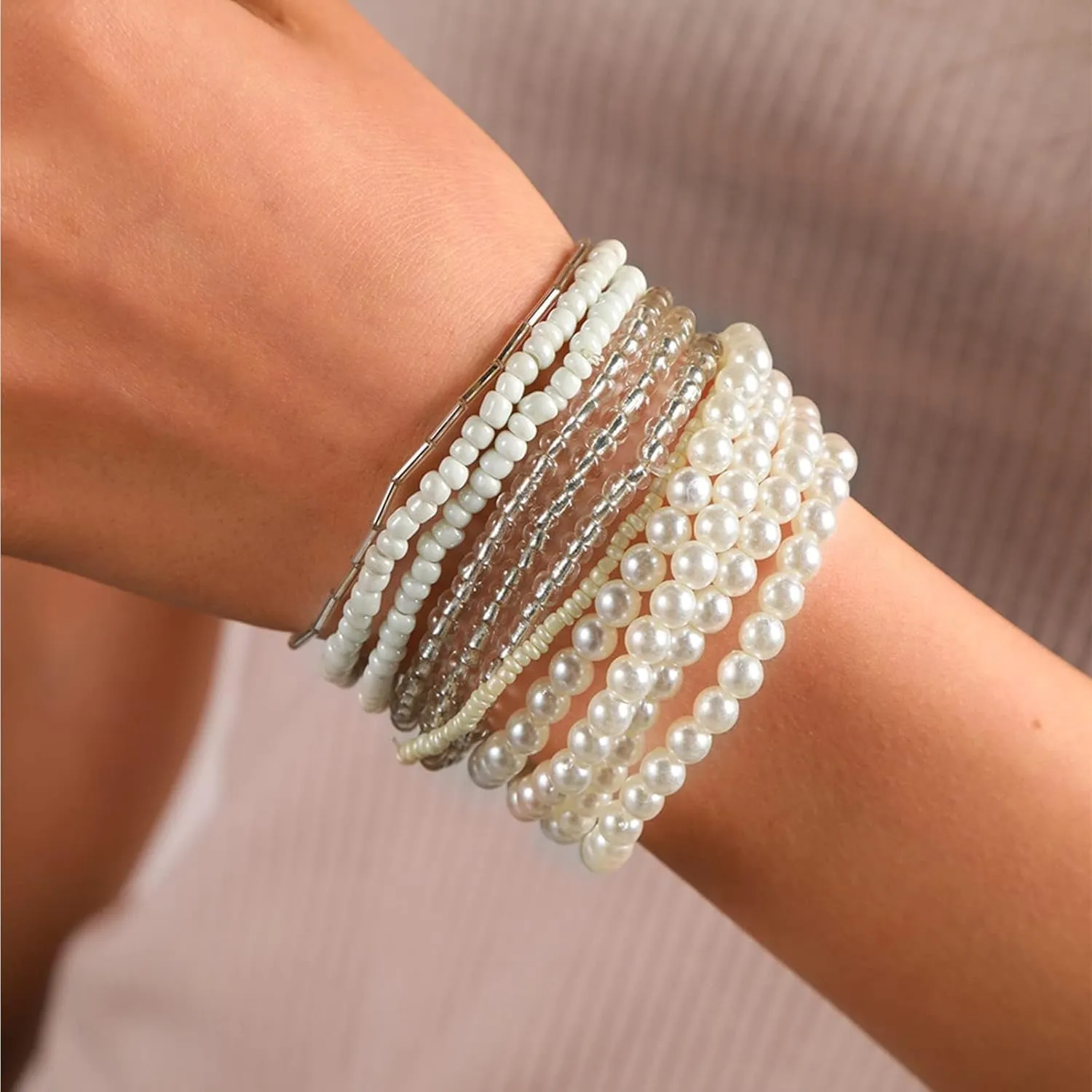 Handmade Bohemian Colorful Crystal Beaded Bracelets Set Multilayered Stackable Boho Stretch Adjustable Bangle Cuff Friendship Summer Beach Jewelry for Women