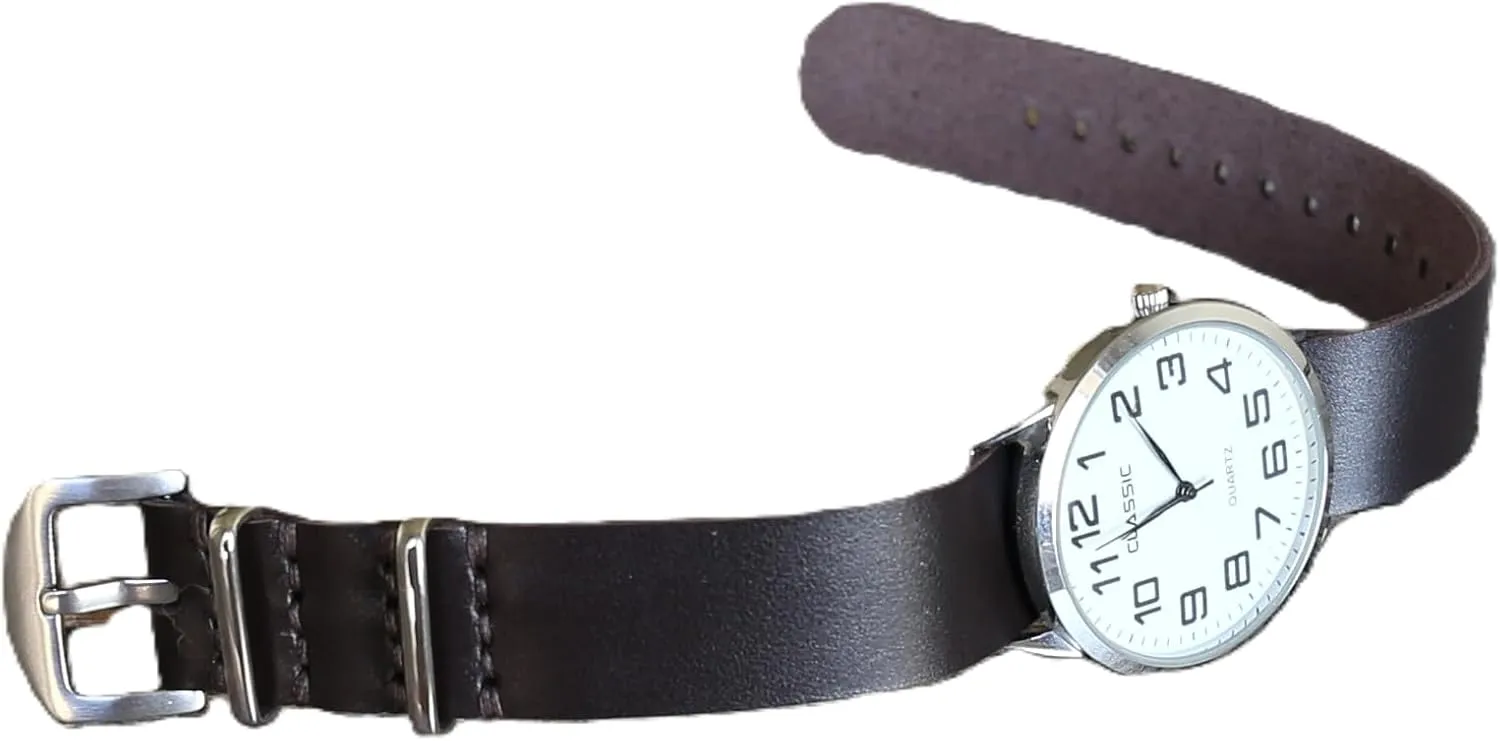 Handmade Slim Leather Watch Strap - Dark Brown Single-Pass Band, Crazy Horse Leather, Sizes 18-26mm, Minimalist Military-Style Design for Men & Women